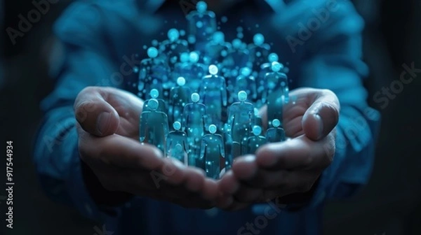 Fototapeta Hands Holding Digital Human Network