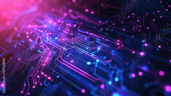 Fototapeta Circuit Board with Glowing Lines