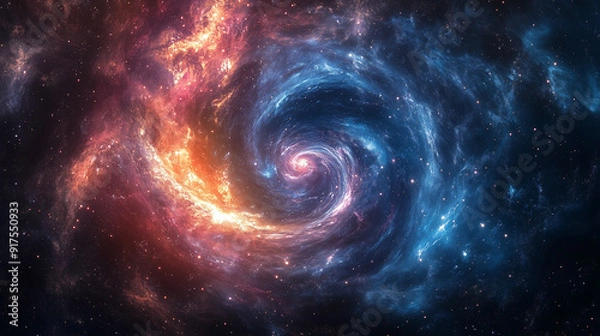 Fototapeta Swirling vortex of deep blues, purples, and pinks in a cosmic scene