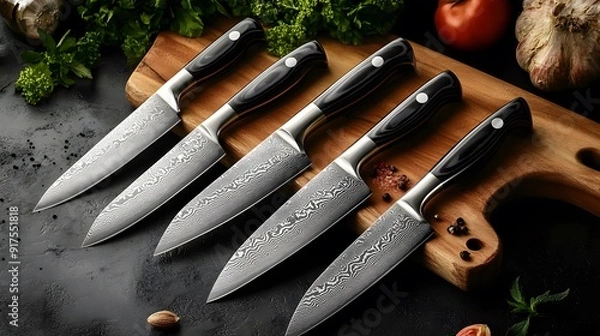 Obraz 16. A set of high-quality kitchen knives with sleek, modern handles