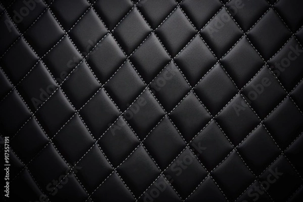Obraz Close-up of luxurious black leather with a quilted diamond pattern, perfect for backgrounds and textures in design projects.