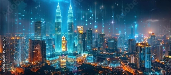 Fototapeta Kuala Lumpur Skyline with Digital Rain
