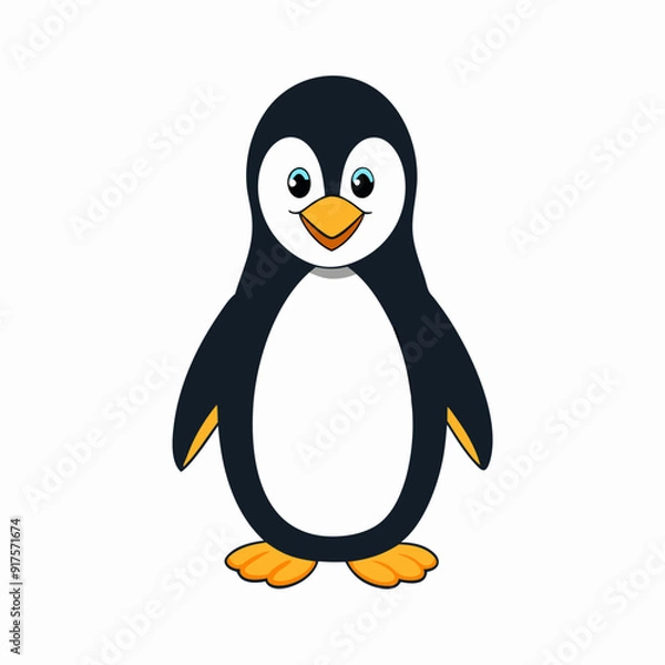 Fototapeta penguin cartoon isolated on white, penguin vector illustration, bird on a branch vector art, penguin silhouette, bird vector icon, penguins on a branch line art, eps
