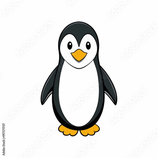 Fototapeta penguin cartoon isolated on white, penguin vector illustration, bird on a branch vector art, penguin silhouette, bird vector icon, penguins on a branch line art, eps