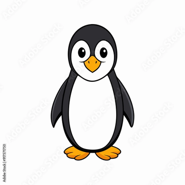 Fototapeta penguin cartoon isolated on white, penguin vector illustration, bird on a branch vector art, penguin silhouette, bird vector icon, penguins on a branch line art, eps