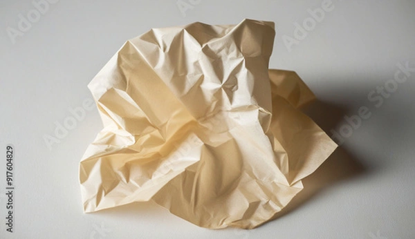 Fototapeta Crumpled beige paper ball on white background