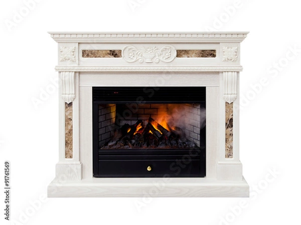 Obraz White artificial electronic fireplace