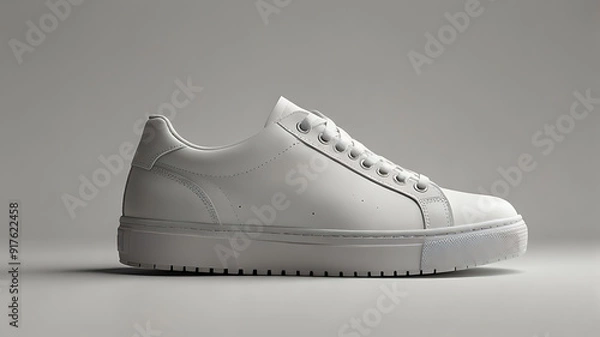 Fototapeta High-Quality Mock-Up of a Classic White Sneaker with Clean Lines and Textured Details on a Plain White Background, Featuring Generous Copy Space for Branding or Design Elements