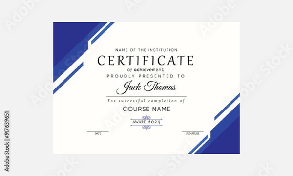 Fototapeta elegant certificate layout design, luxury certificate design. editable certificate