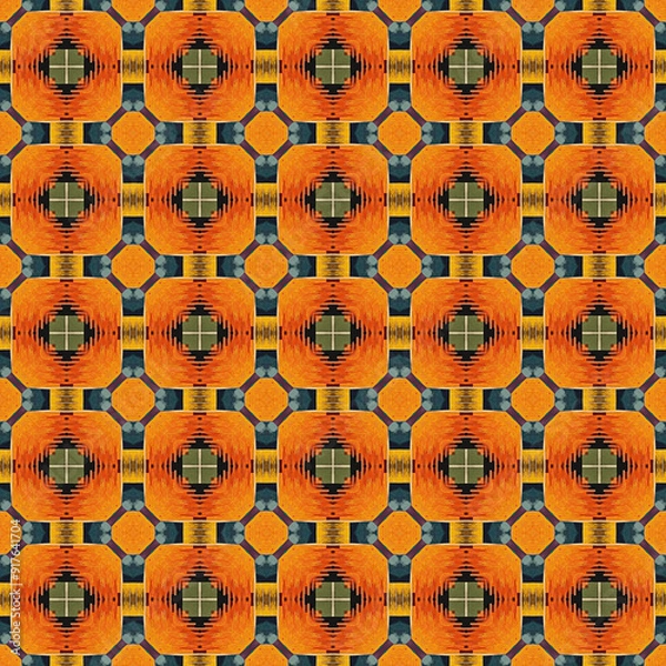 Obraz Brightly colored symmetrical seamless pattern created with the help of generative AI and suitable for wallpapers, textures, 3D maps and more