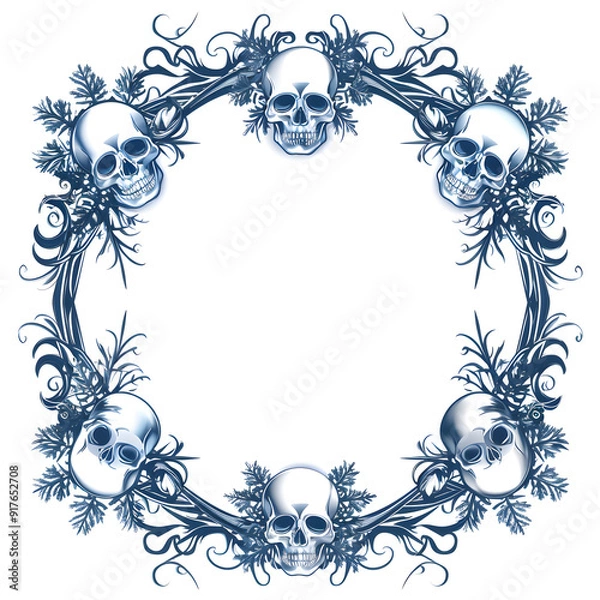 Fototapeta Snowflake frame with skull shapes wreath frame illustration