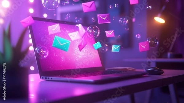 Fototapeta Laptop with Notifications and Bubbles