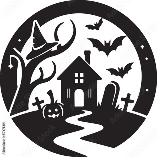Fototapeta Halloween logo icon silhouette vector style with white background 02