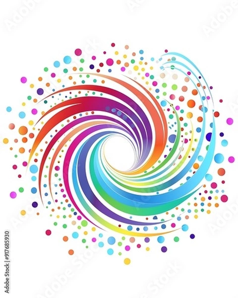 Fototapeta Polka dot swirled soundwave icons forming colorful circular shapes, vector graphic on white..