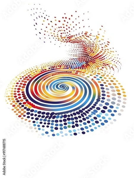 Fototapeta Multicolored polka dot whirlpool icons forming swirled ripple circles, vector graphic on white..