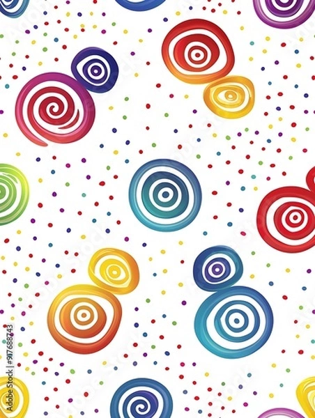 Fototapeta Colorful polka dot whirlpool icons with swirled ripple circles, vector graphic on white..