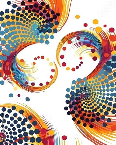 Fototapeta Polka dot pattern whirlpools with vibrant colors Circular ripple graphics on white background..