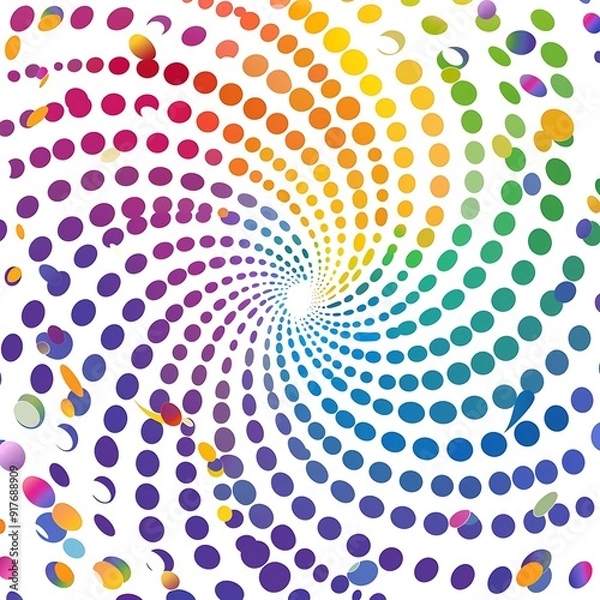 Fototapeta Colorful polka dot whirlpool icons creating ripple circles, vector graphic on white..