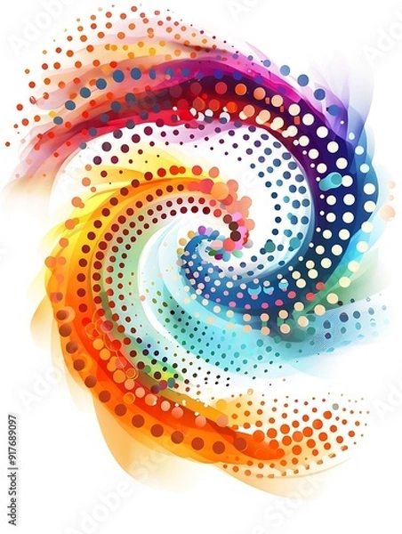 Fototapeta Colorful polka dot whirlpools Circular ripple symbols on white background, vector design..
