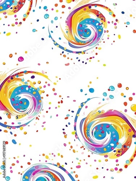 Fototapeta Multicolored polka dot whirlpools Circular ripple icons on white background, vector design..