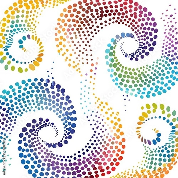 Fototapeta Vibrant whirlpool icons with polka dot patterns forming ripple circles, vector graphic on white..