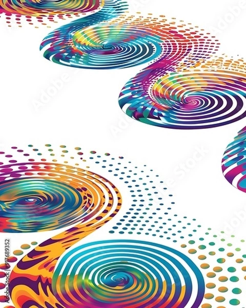 Fototapeta Vibrant polka dot pattern whirlpools forming swirled ripple circles, vector illustration on white ..