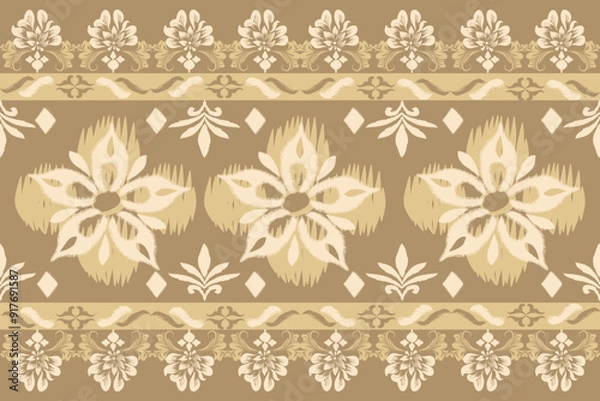 Obraz Hand drawn ikat pattern, brown blackgrond, seamless floral motif, embroidery, floral print, pattern, design for wrapping, silk, scarf, background, textile.