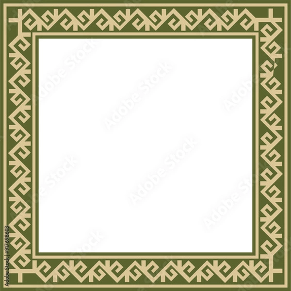 Obraz Vector green with black Square Kazakh national ornament. Ethnic pattern of the peoples of the Great Steppe,