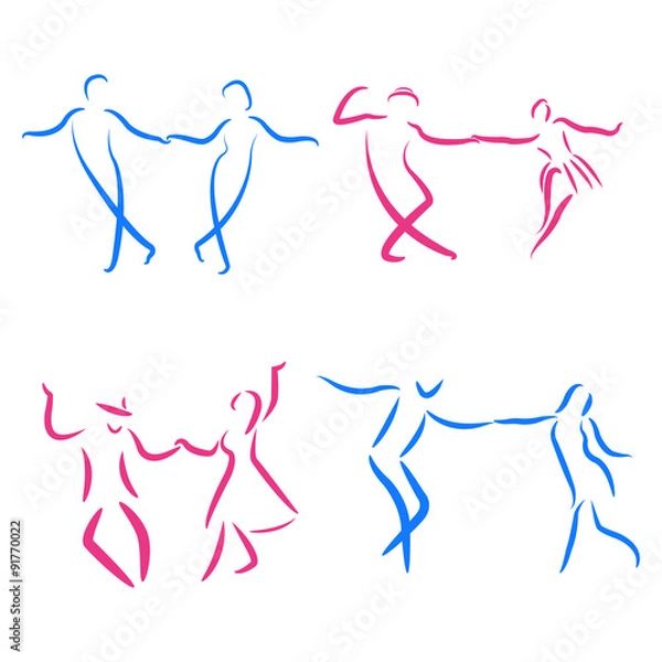 Fototapeta Dancing couple logo set.