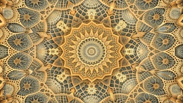 Obraz Intricate Golden Geometric Pattern Mandala - A mesmerizing geometric pattern with intricate details, symbolizing symmetry, balance, complexity, and the interconnectedness of life.