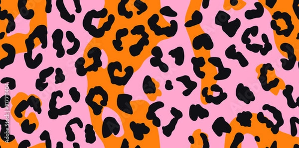 Obraz Abstract seamless pattern with black spots on a pink and orange background. Ideal for fashion prints home decor and digital designs
