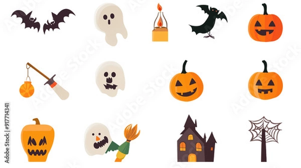 Fototapeta ポップで怖かわいい！ハロウィンにぴったりのアイコンセット（透明背景）