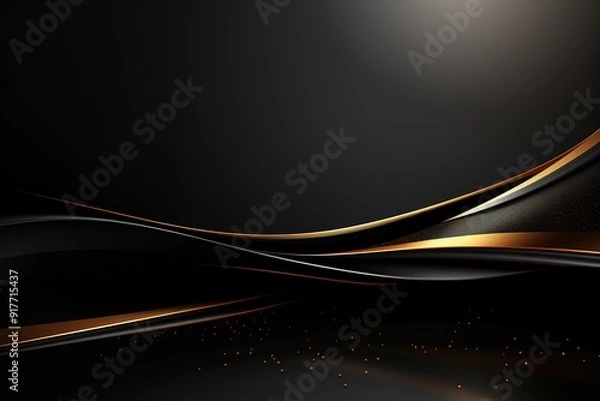 Fototapeta Abstract black and gold background with wavy lines and glitter.