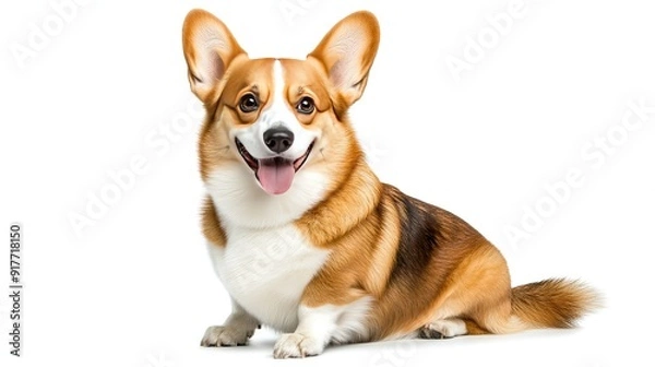 Obraz A happy Pembroke Welsh Corgi sitting with a joyful expression, isolated on a transparent background, ideal for promoting pet care services.