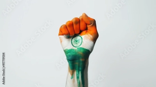 Obraz Fist Painted with Indian Flag Colours Symbol of Patriotism and Strength for National Celebrations