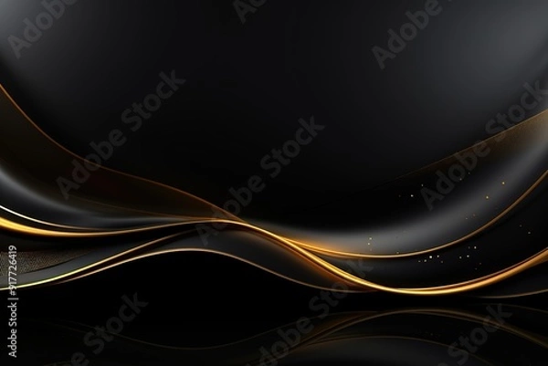 Fototapeta Abstract black and gold wavy background with copy space.