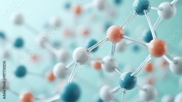 Fototapeta Intricate network of amino acid molecules in soft focus, representing chemical bonds and molecular structure, AI-generated