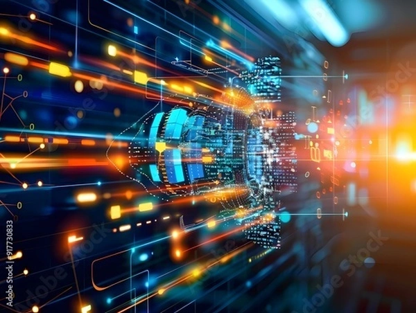 Fototapeta Abstract Digital Network and Data Flow.
