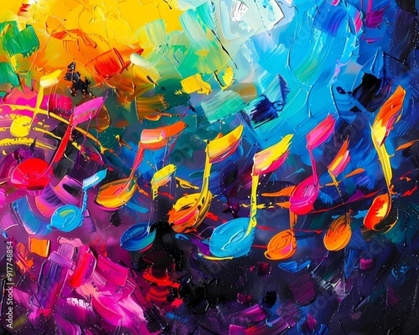 Obraz Abstract_music_notes_vibrant_colors_dynamic_and_musical_feel