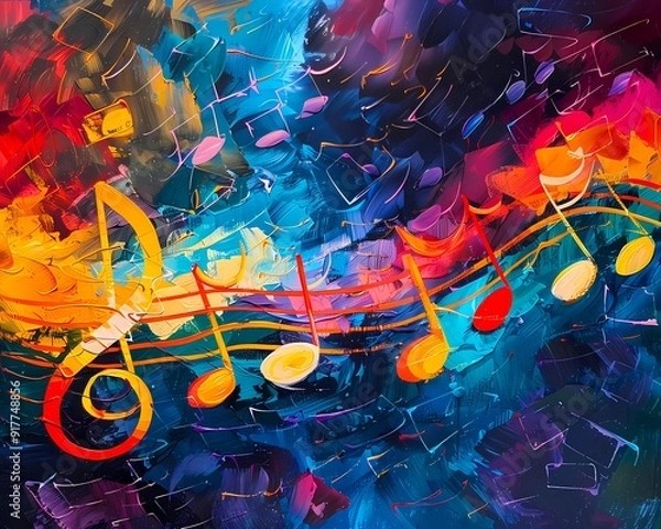 Obraz Abstract_music_notes_vibrant_colors_dynamic_and_musical_feel