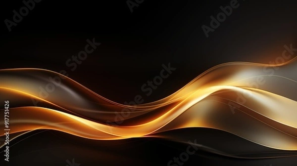 Fototapeta Abstract golden waves on black background.