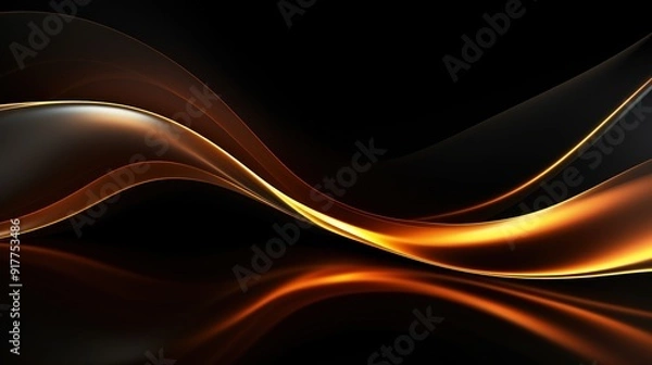 Fototapeta Abstract golden waves on black background.