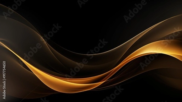Fototapeta Abstract golden waves on black background.