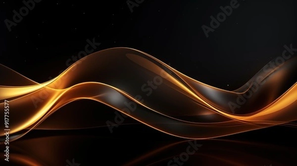 Fototapeta Abstract golden waves on black background.