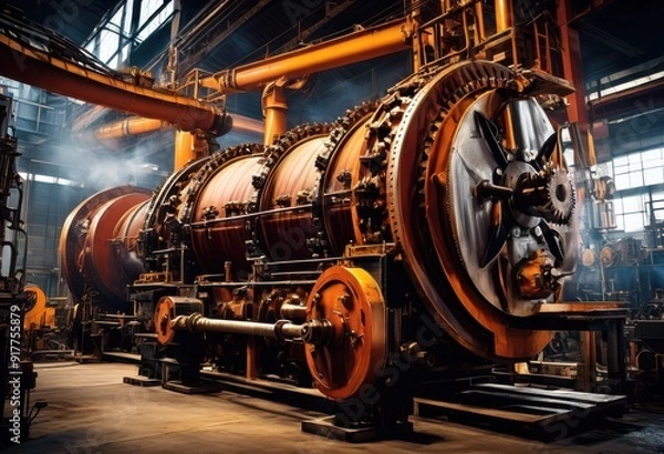 Obraz robust machinery operating efficiently dynamic vibrant industrial environment lively colors strong structures, equipment, industry, technology