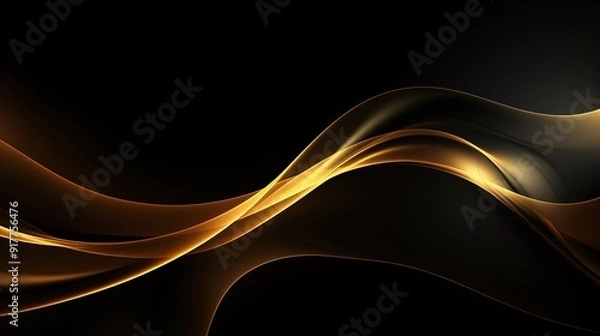 Fototapeta Abstract golden waves on black background.
