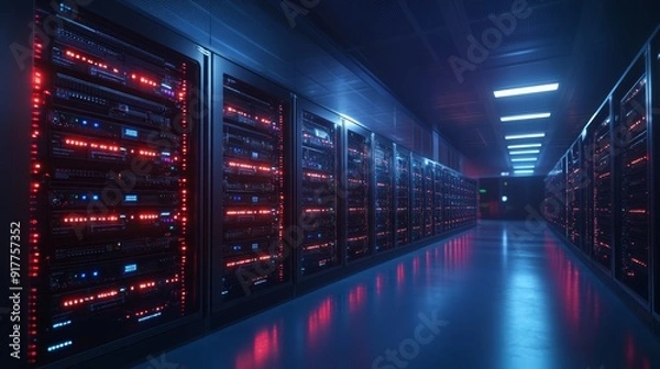 Obraz Modern Data Center with Illuminated Server Racks