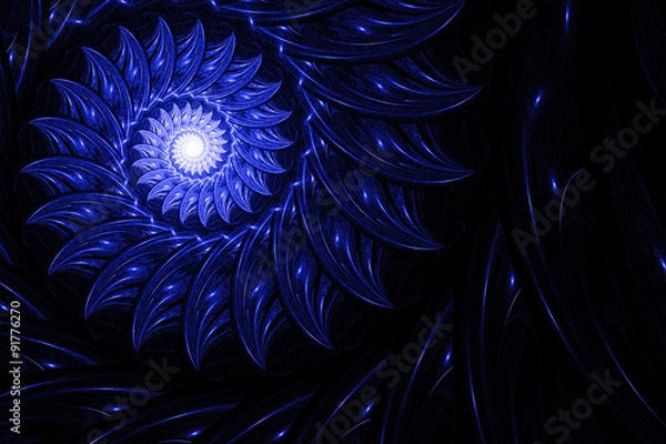 Fototapeta Exotic flower, whirling spiral into infinity. Abstract image. Fractal Wallpaper on your desktop. Digital artwork for creative graphic design. Dark background.
