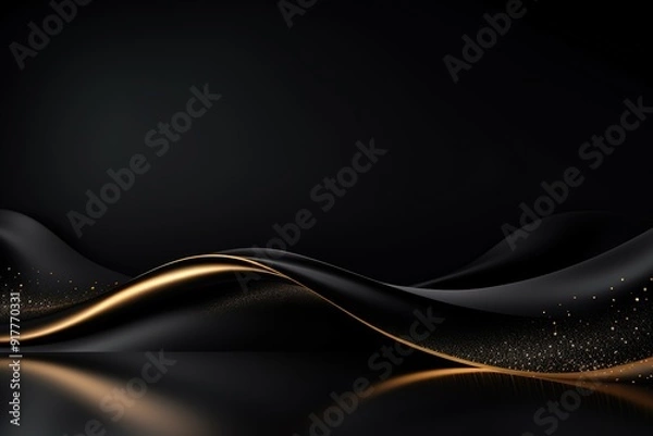 Obraz Abstract black background with a golden wave and glitter.