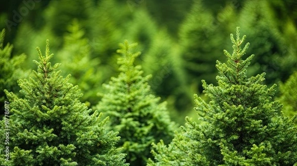 Fototapeta Close-up of Lush Green Evergreen Tree Branches in a Forest